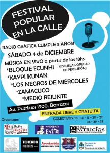 Radio Gráfica cumple 5 años y lo festeja en la calle. Sábado 4 de diciembre a las 18hs.